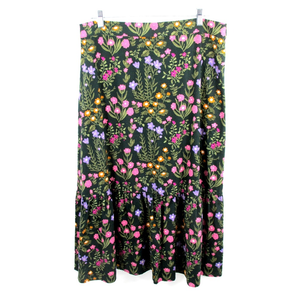 Princess Highway Black Floral Midi Skirt Women 16 Linen Cotton Boho PGFQ175